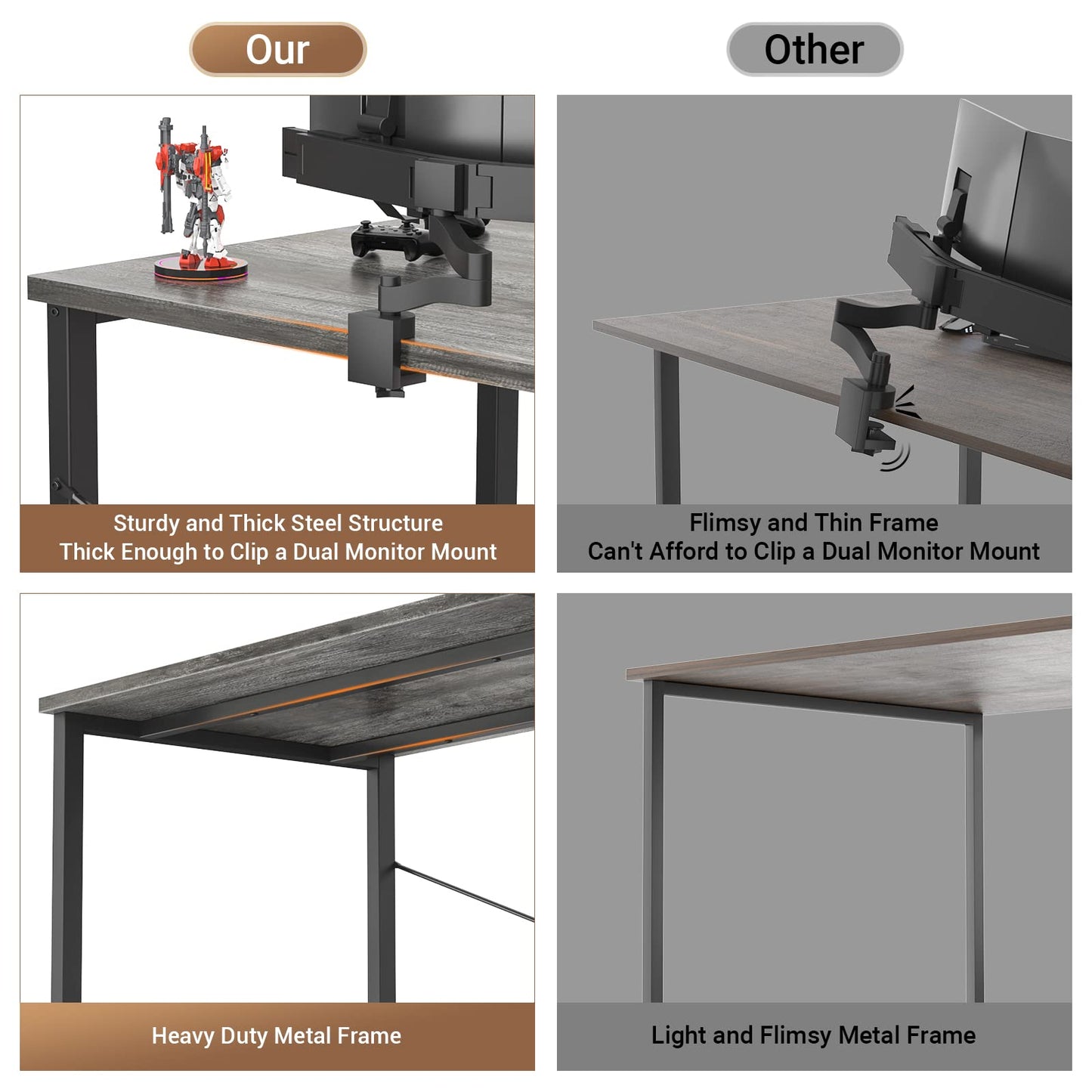 armocity Computer Desk with LED, Gaming Desk with Outlets, 40 Reversible Laptop Table with Monitor Stand, Small Desk for Small Spaces, Grey/Black - WoodArtSupply