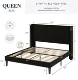 Allewie Queen Size Black Velvet Bed Frame with Wingback Headboard and Wooden Slats Allewie