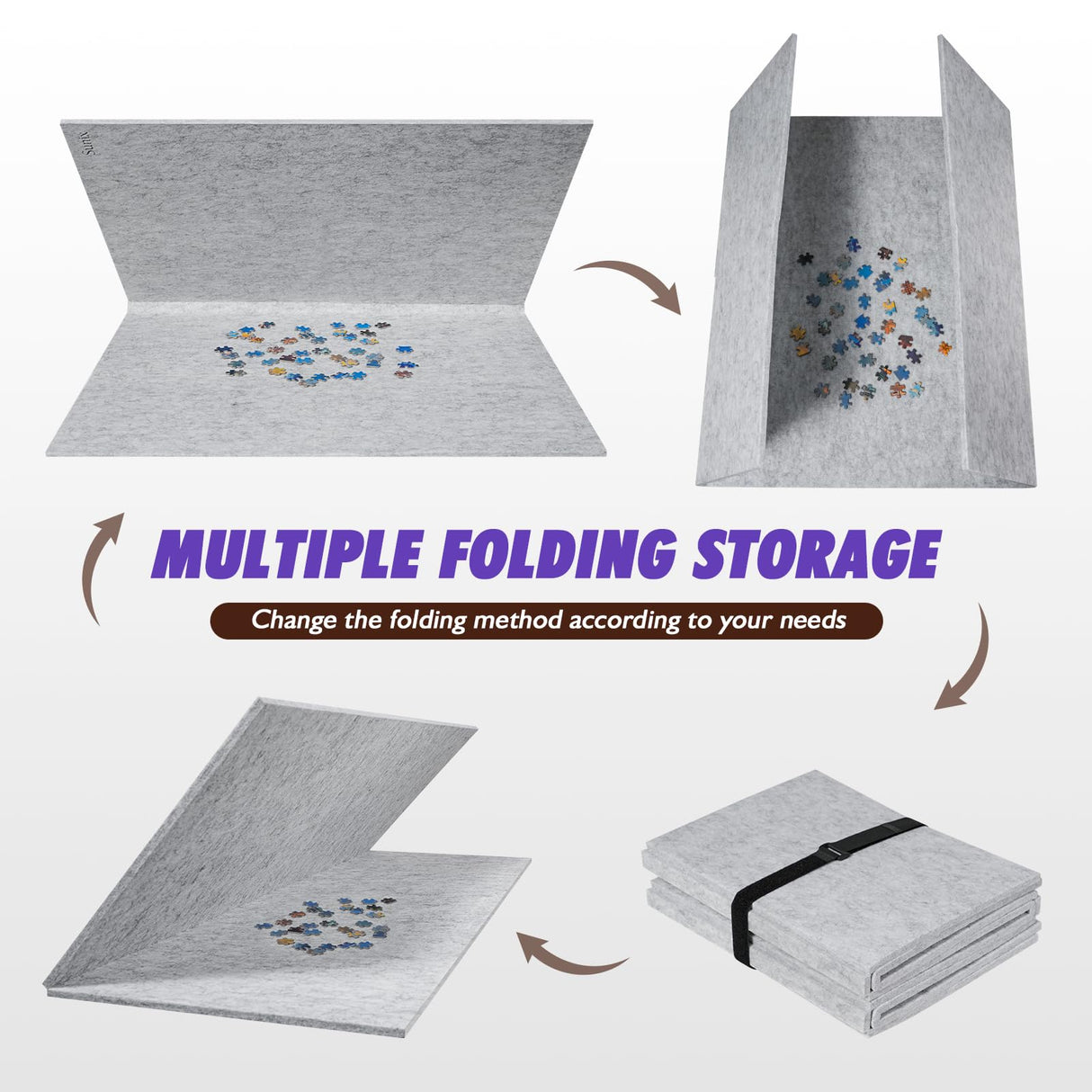 Sunix 1500 Pieces Jigsaw Puzzle Board, Foldable Puzzle Mat with Non-Slip Surface & 4 Sorting Trays, 39" x 26" Large Portable Puzzle Board Puzzle Pad, Felt Puzzle Table Top for Adults and Kids Sunix