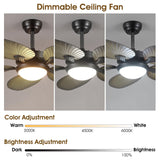 Wiviniya Tropical Ceiling Fans with Lights, 44 Inch Indoor Outdoor Palm Leaf Ceiling Fan for Patios Porch Bedroom, Remote/APP Control, Dimmable, 6 Speeds, Reversible, Wood Grain Wiviniya