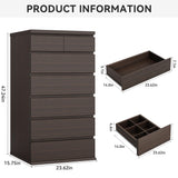 Brown Tall 7 Drawer Dresser for Bedroom, Modern Wood Closet Dressers & Chests of Drawers with Jewelry Storage, 23.6" L*15.8" W*47.5" H in Large Vertical Dresser for Bedroom, Living Room, Nursery Jocoevol