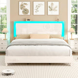 LUXOAK Modern High Gloss King Bed Frame with LED Floating Headboard and Easy Assembly LUXOAK