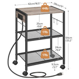 HOOBRO Industrial Printer Stand, 3-Tier Mobile Printer Table, Rolling Cart with Power Outlets and USB Ports, Home Printer Stand with 2 Hooks, for Office, Living Room, Greige and Black BG22UPS01 HOOBRO