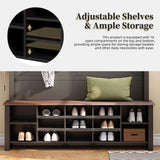 Merax Wood Rustic Hall Tree Entryway Bench with 6 Hooks and Adjustable Shelves, Farmhouse Mudroom Versatile Coat Racks with 16 Open Compartments, Entrance Organizer for Hallway Black Merax