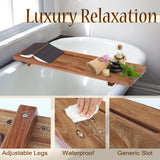 Premium Acacia Wood Bathtub Tray Caddy with Adjustable Legs, Minimalistic Design Bath Tray for Tub, Bathtub Accessories, Fits Most Bath Tubs, Idea La vie elegante