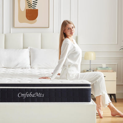 CMFOBAMTS Queen Mattress, 10 Inch Memory Foam Hybrid Mattress in a Box with Independent Spring for Motion Isolation and Pressure Relief, Comfortable Medium Firm Mattress