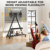 TVON Rolling TV Stand for 43-80" TVs up to 150lbs, Portable TV Stand on Wheels with Enhanced Triangular Design, Height Adjustable Mobile TV Stand with Swivel/Tilt/Dual Shelves for Indoor/Outdoor Use TVON