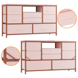 TrailBlaze Dresser Tv Stand with Power Outlet for 55'' Long TV, Wide Chest of Drawer for Storage Entertainment Center with 8 Deep Drawers in Living Room Bedroom Closet Hallway (Pink) TrailBlaze
