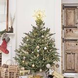 YEAHOME Christmas Tree Topper, Gold Glittered Hollow 7-Point Star Tree Topper, Lighted Wire Star with 20 LED Lights for Christmas Treetop, Xmas Tree Topper with Timer, Christmas Tree Decorations YEAHOME