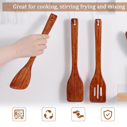 HANSGO 3PCS Wood Kitchen Spatulas Set, 12inch Wooden Cooking Utensils Set Wooden Spatulas Set for Cooking Stirring Frying Mixing - WoodArtSupply