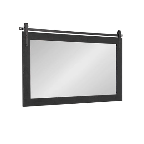 Kate and Laurel Cates Farmhouse Horizontal Wood Framed Wall Mirror, 40 x 26, Black, Barn Door-Inspired Rustic Mirrors for Wall Kate and Laurel