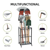 RANXFLOAT Garden Tool Organizer with Storage Hooks, Yard Tool Tower Rack for Garage Organization and Storage, Up to 35 Long-Handled Tools, Metal Tool Holder with 6 Hooks, Black RANXFLOAT