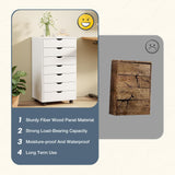 DUMOS 7 Drawer Vertical File Cabinet Mobile Filing Storage Dresser with Wheels Rolling Under Desk Printer Stand Wood Organizer for Office Home Bedroom, White DUMOS
