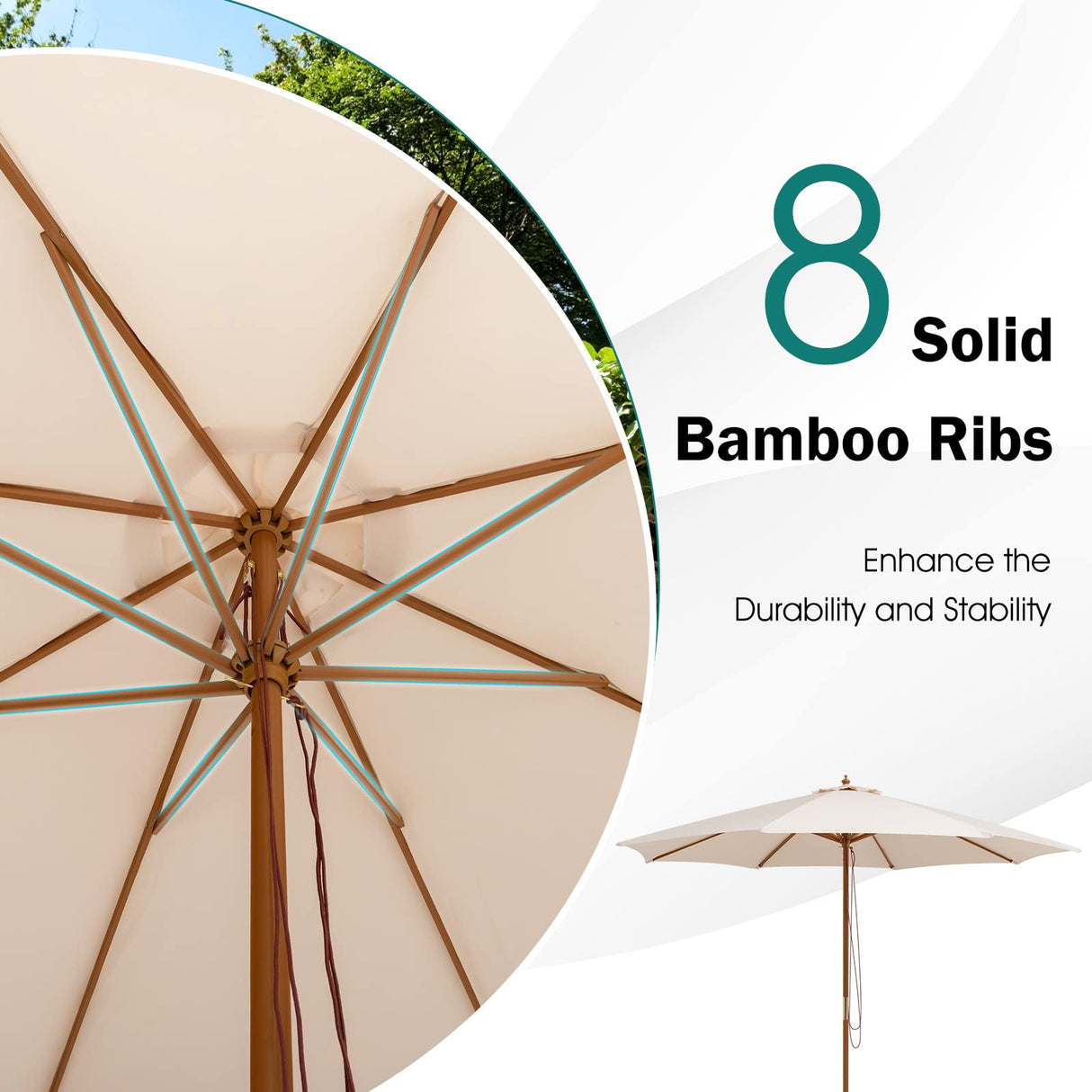 Giantex 10FT Patio Umbrella, Outdoor Table Market Umbrella with 8 Bamboo Ribs, Pulley Lift and Ventilation Hole, Outdoor Sunshade Umbrella for Poolside Backyard Beach (Beige) Giantex