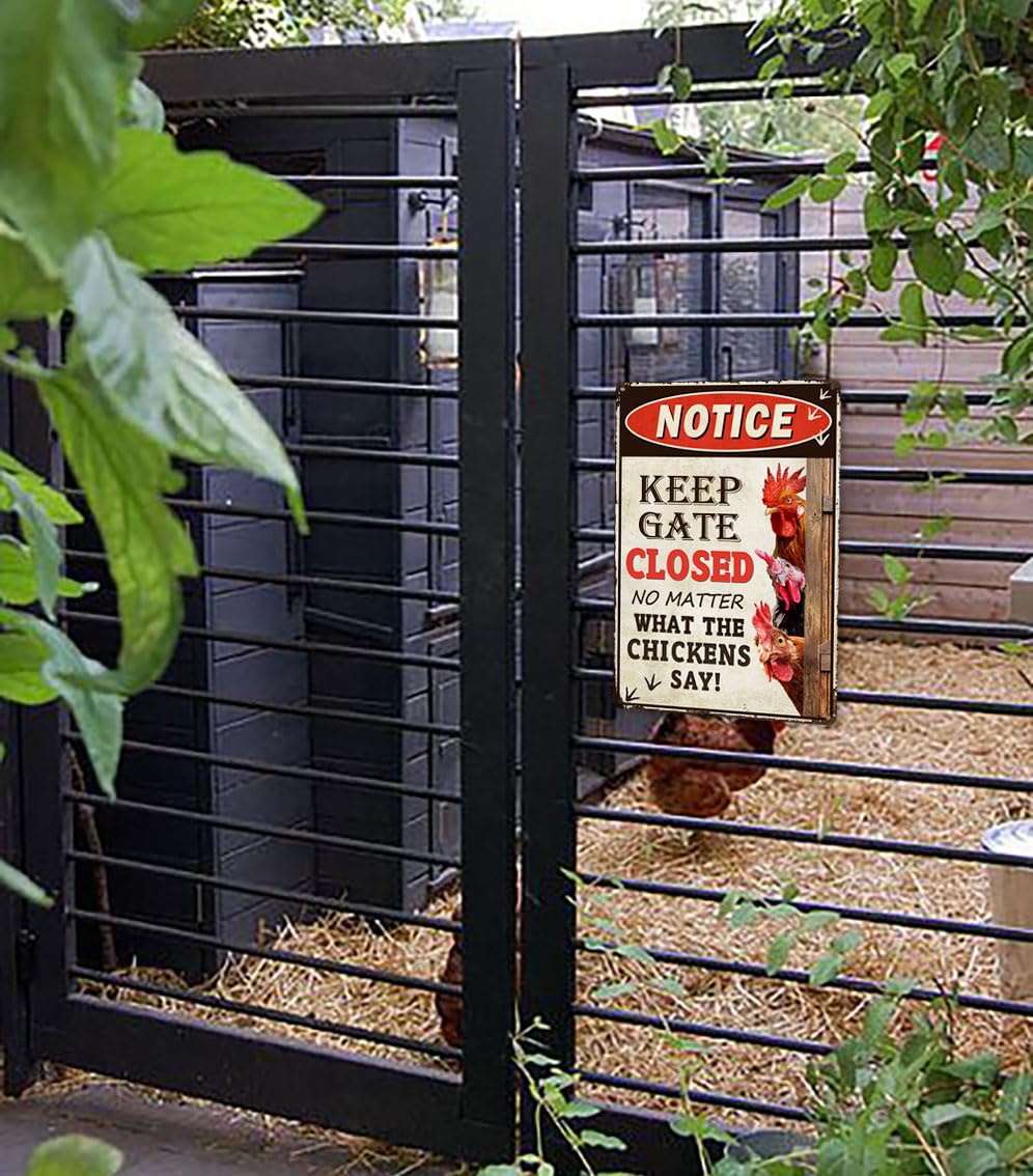 Bestylez Keep Gate Closed Sign Funny Chicken Coop Warning Sign Outdoor Chicken Decor 12" * 8" (261) Bestylez