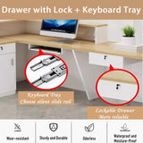 L Shaped Reception Desk with Counter,Front Desk Commercial Reception Counter with Lockable Drawers & LED Lights Retail Checkout Counter for Salon Lobby Store(D-Left, 55inch/140cm) Generic