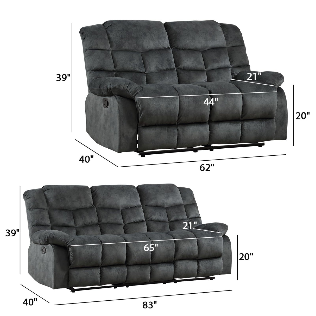 EBELLO Reclining Sofa Furniture Set, Loveseat Recliner Sofa and 3PC Bonded Manual Recliner Set for Living Room, Grey Green (Loveseat+Sofa) EBELLO