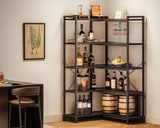 Casaottima Corner Bookshelf 5 Tier, 57 Inches Reversible Book Shelf for Living Room, Industrial Wooden Bookcase with Open Shelves and Metal Frame for Bedroom, Home Office, Kitchen, Black Casaottima