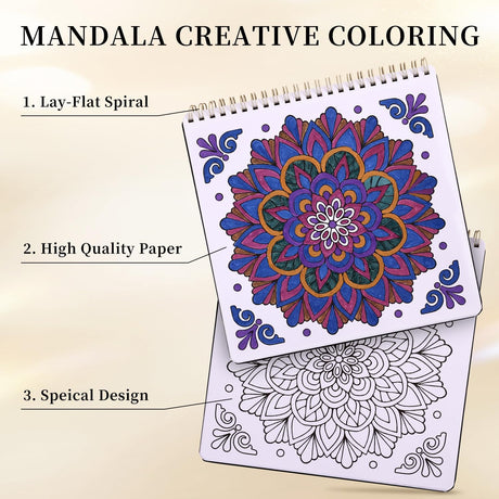 Mandala Coloring Book for Adults Relaxation and Teens Stress Relief, Spiral Coloring Book for Women, Hard Cover Spiral Bound Mindfulness Stress-Free Patterns for Adult to Relax Relieve Anxiety Gifts PAGEMORE