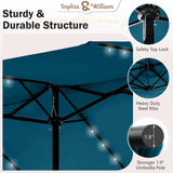 Sophia & William 15 ft Extra Large Patio Umbrella with Solar Lights, Rectangular Outdoor Umbrella with Base Included, Market Umbrella Double-sided Heavy Duty for Pool Garden Backyard, Cyan-blue Sophia & William