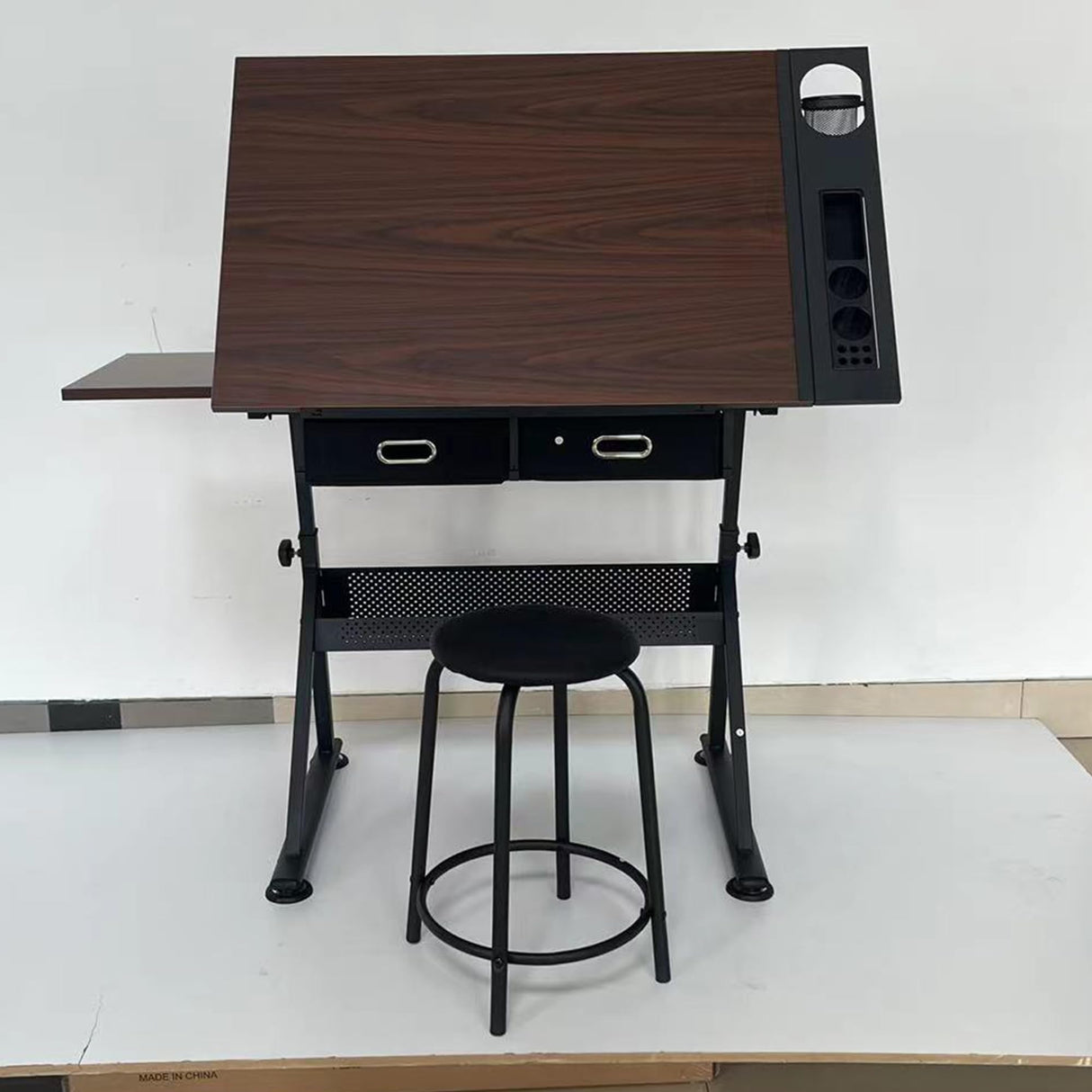 WEUMNV Drafting Table Art Desk Drawing Table Height Adjustable Artist Table Tilted Tabletop w/Drafting Stool and Storage Drawer for Reading, Writing (One stools) WEUMNV