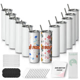 MURRICON Sublimation Tumblers 20 oz Skinny Straight,Stainless Steel Sublimation Blanks Skinny Tumbler,Double Wall Vacuum Insulated Sublimation Tumblers,with lid and straw,12 Pack MURRICON