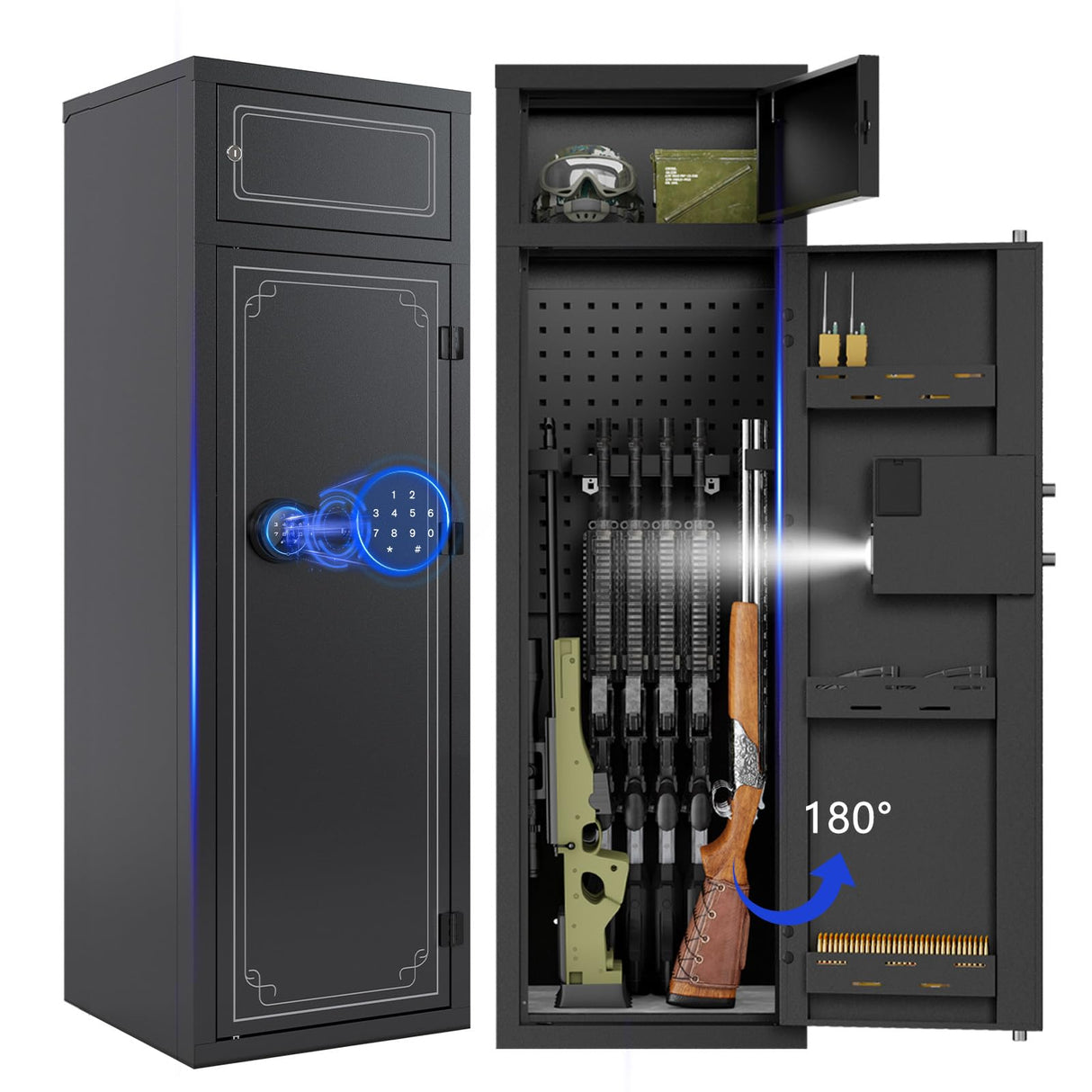 Karini 8-12 Gun Safe for Rifles and Pistols Large Rifle Safe with Electronic Combination Lock & Separate Storage 3 Removable Shelves 180° Door for Garage Bedroom & Shooting Club Karini