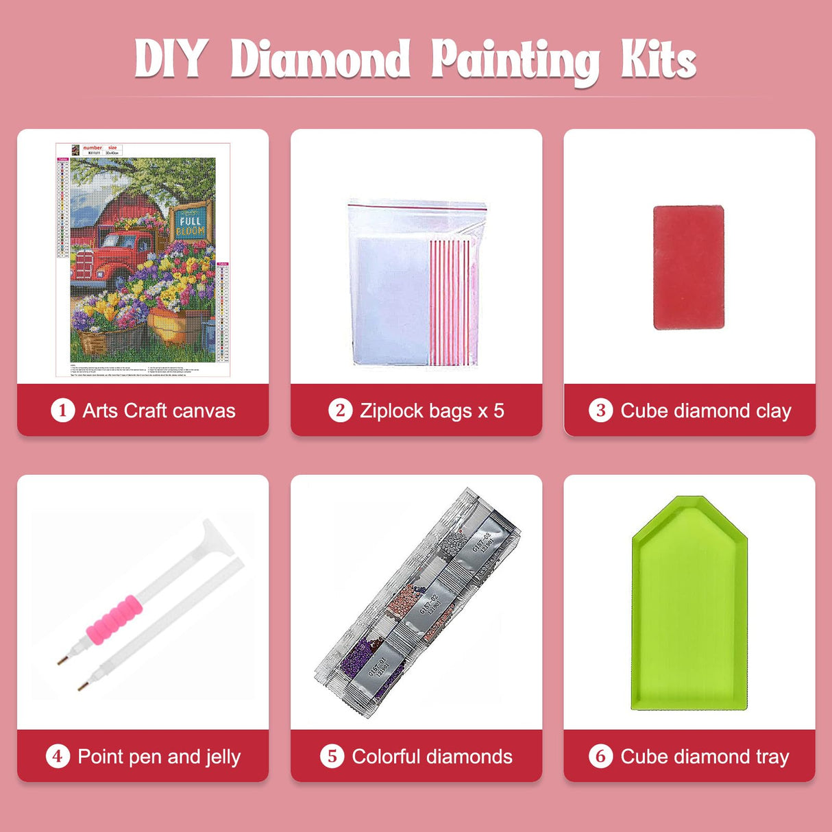 GHHKUD Flowers Diamond Painting Kits for Adults, DIY 5D Red Truck Diamond Painting, Full Drill Flowers Diamond Art Kits Art Pictures Perfect for Relaxation and Home Wall Decor 30x40cm GHHKUD