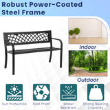 MGHH Outdoor Bench, Patio Garden Bench with Iron Steel Frame, Mesh Pattern, Metal Outside Bench for Park Porch Lawn Yard Balcony Path Entryway Deck,Black MGHH