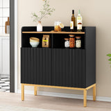 ARTPOWER Storage Cabinet with Fluted Doors and Shelves, Modern Rustic Industrial Sideboard Buffet Cabinet with Metal Legs, Accent Credenza Console for Kitchen Dining Room, Living Room, Entryway, Black ARTPOWER