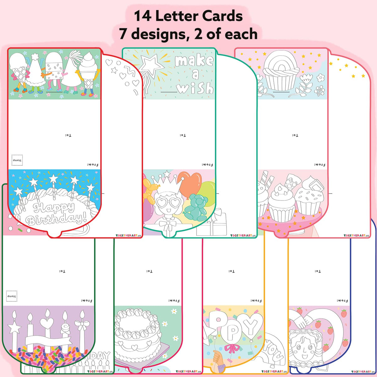 Together Art Happy Birthday Card Art Kit – DIY Sticker Coloring Craft Kit for Kids | DIY Color Your Own Stickers & Create Your Message | Birthday Card Coloring Sheets & Art Activity Gift Together Art