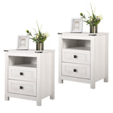 BTDWI Farmhouse Nightstand Set 2, Wood Side Table with Drawers and Storage Shelf, Square End Table for Bedroom, Light Beige Rustic Oak BTDWI