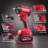 Revvstark Impact Wrench, Max Torque 480 Ft-lbs / 650N.m Cordless 1/2 Impact Driver, 20V 3000RPM Power Impact Gun with 4.0Ah Li-ion Battery and 1.5H Fast Charger, 5 Pcs Impact Sockets Included Revvstark