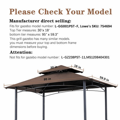 SCOCANOPY 8x5FT Replacement Canopy Grill BBQ Gazebo Roof Top, for Gazebo Model L-GG001PST-F,(Brown)