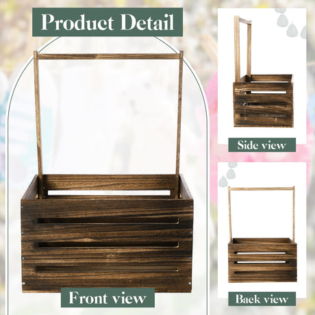 Barydat Wooden Baby Shower Crate Closet, Baby Shower Basket Handle Garland Newborn Baby Basket for New Parent(Dark Walnut) Barydat