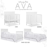 Dream On Me Ava 4-in-1 Convertible Mini Crib in White, Greenguard Gold Certified, Non-Toxic Finish, Comes with 1" Mattress Pad, with 3 Mattress Height Settings Dream On Me