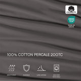 Lacoste 100% Cotton Percale 4-Piece Sheet Set – Cool, Crisp, Matte, and Durable, Oeko-Tex Certified – Solid, Dark Gray, Queen Lacoste