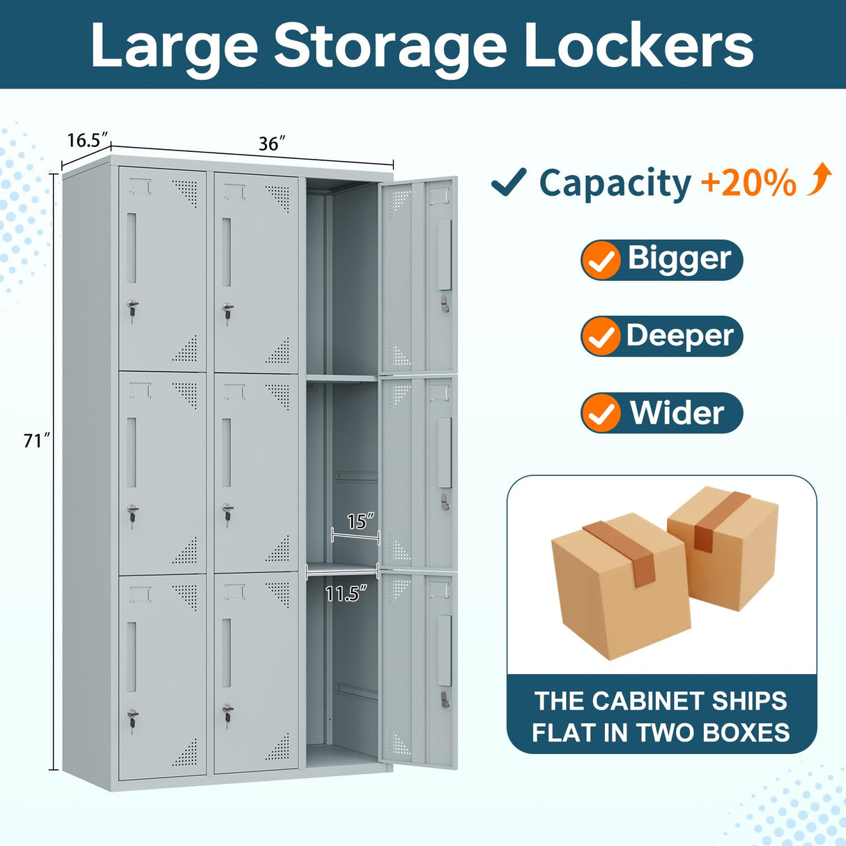 MIIIKO Metal Lockers 3 Tier 3-Wide, Employee Storage Locker with Keys and 9 Doors, 71" Tall Locking Storage Shelf Organizer for Work, School and Gym MIIIKO