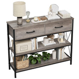 HITHOS Industrial Console Table with Drawers, Vintage Hallway Foyer Table with Storage Shelves, Narrow Long Sofa Entryway Table for Living Room, Grey HITHOS