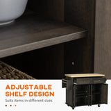 HOMCOM Kitchen Island on Wheels, Rolling Cart with Rubberwood Top, Spice Rack, Towel Rack and Drawers for Dining Room, Brown Oak HOMCOM