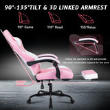 Ergonomic Video Gamer Chairs,Computer Gaming Chairs with Massage Lumbar Support and footrest,Racing Style Computer Chair Adjustable Headrest for Adults,PinkWhite NIONIK