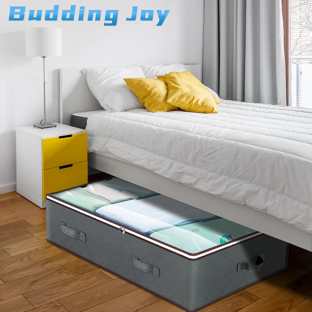 Budding Joy 90L Under Bed Storage Containers, Closet Organizers and Storage Bins, Foldable Underbed Storage Bags for Blankets, Towels, Comforter, Sweaters, Pillows, Linen Sheets, Wrapping Paper Budding Joy