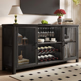 Launica Liquor Bar Cabinet, Industrial Wine Bar Cabinet, Rustic Sideboard Buffet Cabinet for Liquor, Glasses & Coffee Bar with Storage Rack for Home Kitchen Dining Room, Dark Grey Oak, 55 In Launica