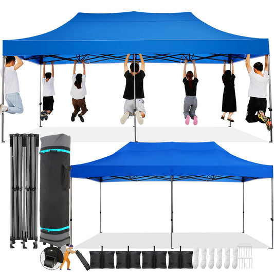 COBIZI 10x20 Pop Up Canopy without Sidewall,Heavy Duty Canopy UPF 50+ All Season Wind Waterproof Commercial Outdoor Wedding Party Tents for Parties Canopy Gazebo with Roller Bag(10 x 20 ft Bl - WoodArtSupply