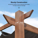 PURPLE LEAF 10' x 10' Outdoor Retractable Pergola with Sun Shade Canopy Patio Metal Shelter for Garden Porch Pavilion Natural Wood Grain Frame Aluminum Gazebo Modern Backyard Grill Pergola Gray PURPLE LEAF