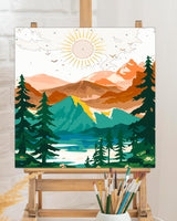 TOCARE Framed Paint by Numbers Kit for Adults Beginner, Sunset Mountains Paint by Number Framed,Easy Adult Paint by Number Kits on Canvas Framed (10x10 Inch, Without Easel) TOCARE