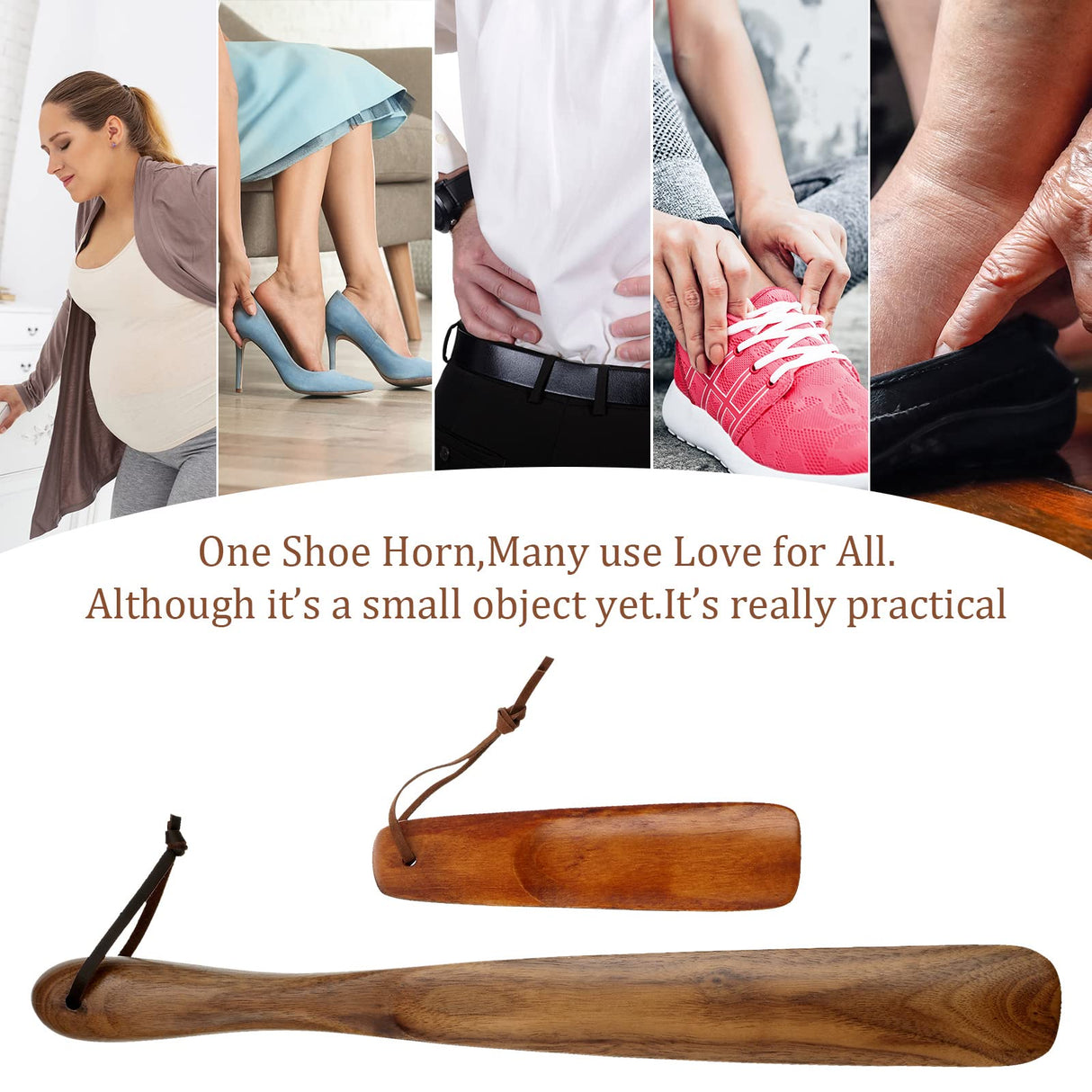 2 Pcs Wood Shoe Horn a Long Shoe Horn and a Short Horn Wooden Wear Shoe Helper Shoe Horn Long Handle for Seniors Men Women Pregnancy Gandeer