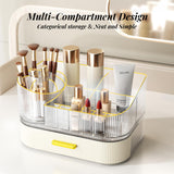 Delamu Makeup Organizer for Vanity with Stackable Drawers, 360 Rotating Makeup Brush Holder Large Cosmetic Display Case for Dresser, Bathroom Countertop Skincare Organizers and Storage, Elegant White Delamu