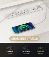 OffiGo U Shaped Electric Standing Desk with Keyboard Tray, 55 Inch Height Adjustable Desk with Power Outlets & LED Lights, Sit Stand Table with Monitor Stand for Home, Office, White OffiGo