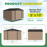 Devoko 8 x 10 FT Outdoor Storage Shed, Metal Garden Sheds & Outdoor Storage Clearance, Large Tool Shed Outdoor with Single Lockable Door for Patio Lawn Backyard (Brown) Devoko